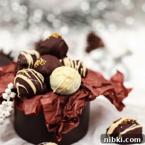 Close-up of Baileys truffles in a brown pot
