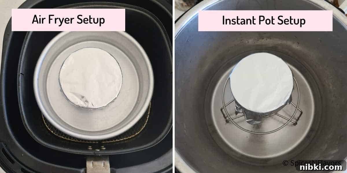 2-Ingredient Baked Yogurt Recipe: Creamy Oven Yogurt 5 ramekins being baked in the air fryer and steamed in pressure cooker
