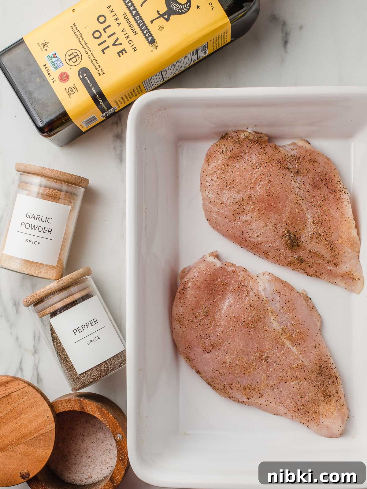 Tender Oven-Baked Chicken Breasts with Garlic and Herbs 3 Ingredients for baked chicken breasts.