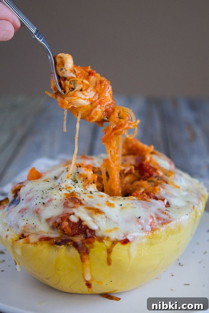 Eggplant Parmesan Spaghetti Squash Boats via LizsHealthyTable.com Eggplant Parmesan Spaghetti Squash Boats via LizsHealthyTable.com