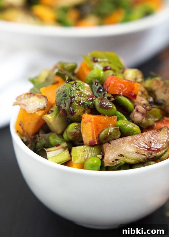 Roasted Edamame Squash and Brussels Sprouts via LizsHealthyTable.com Roasted Edamame Squash and Brussels Sprouts via LizsHealthyTable.com