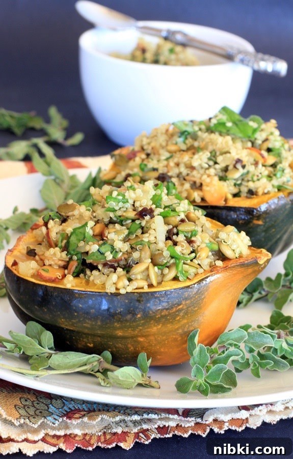 Acorn Squash Stuffed with Pumpkin Seed and Cherry Quinoa Pilaf from EA Stewart Spicy RD via LizsHealthyTable.com Acorn Squash Stuffed with Pumpkin Seed and Cherry Quinoa Pilaf from EA Stewart Spicy RD via LizsHealthyTable.com