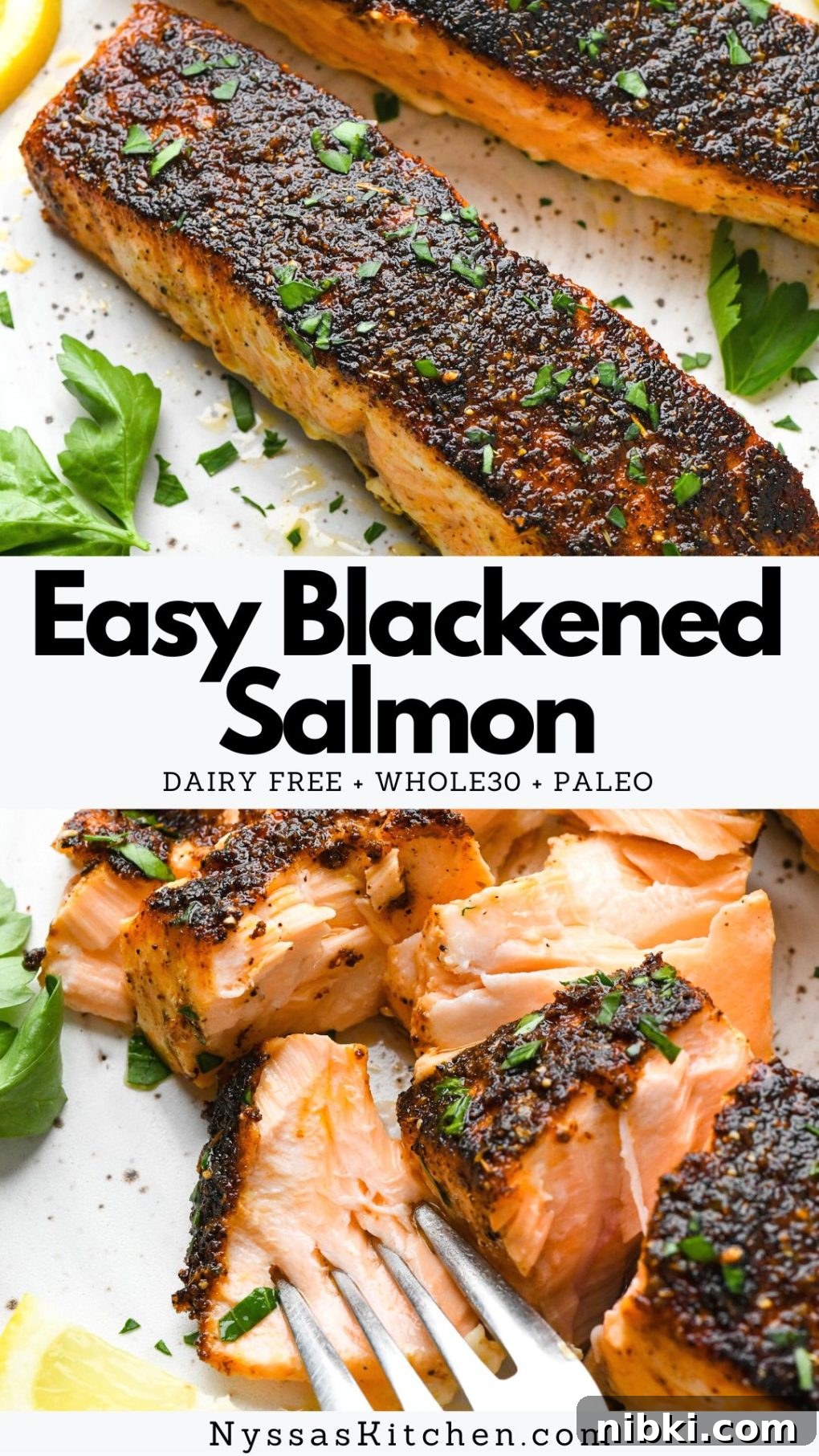 Pinterest pin for blackened salmon