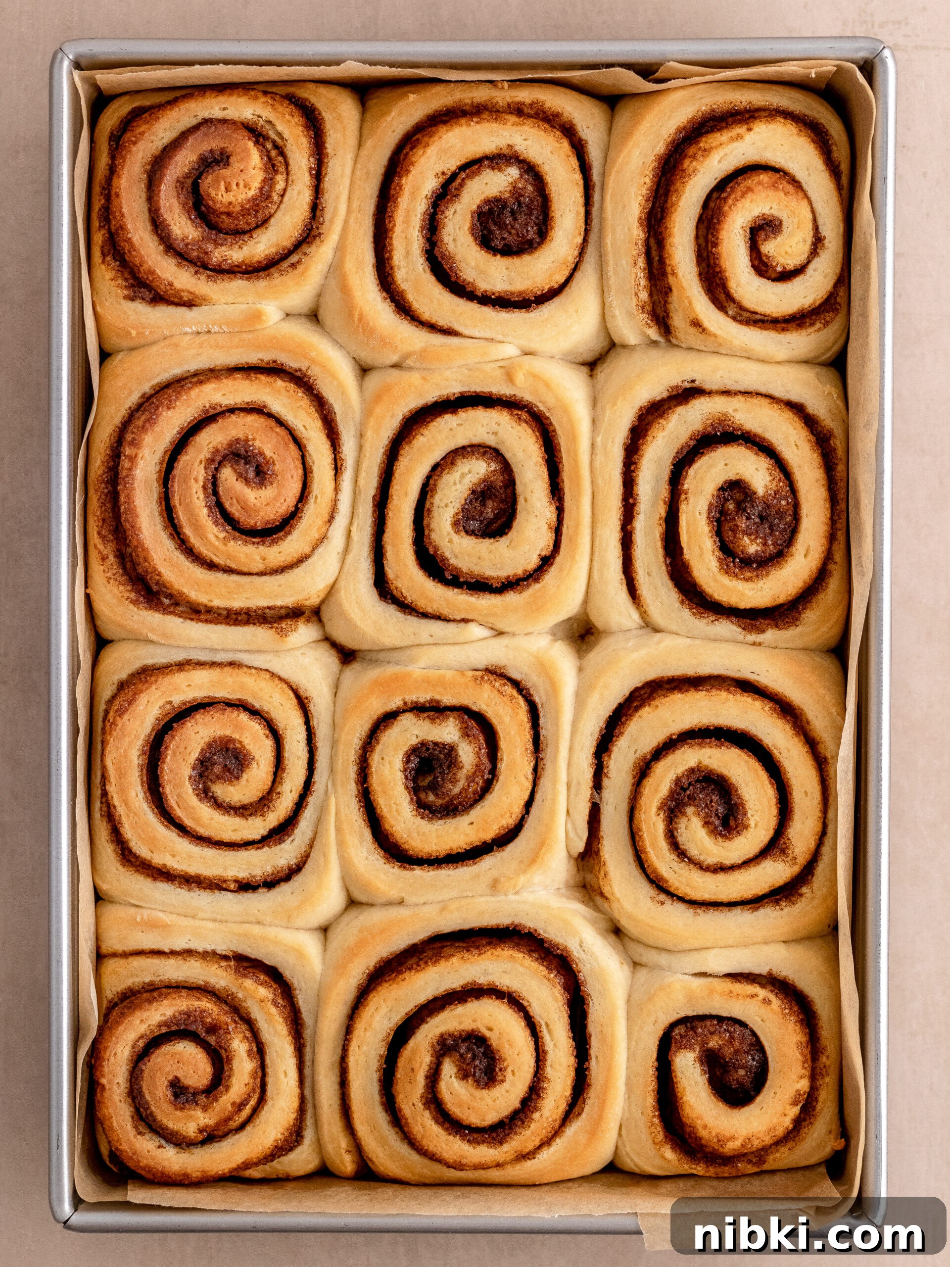 Brioche Cinnamon Rolls Recipe with Vanilla Glaze 7 Baked brioche cinnamon rolls.