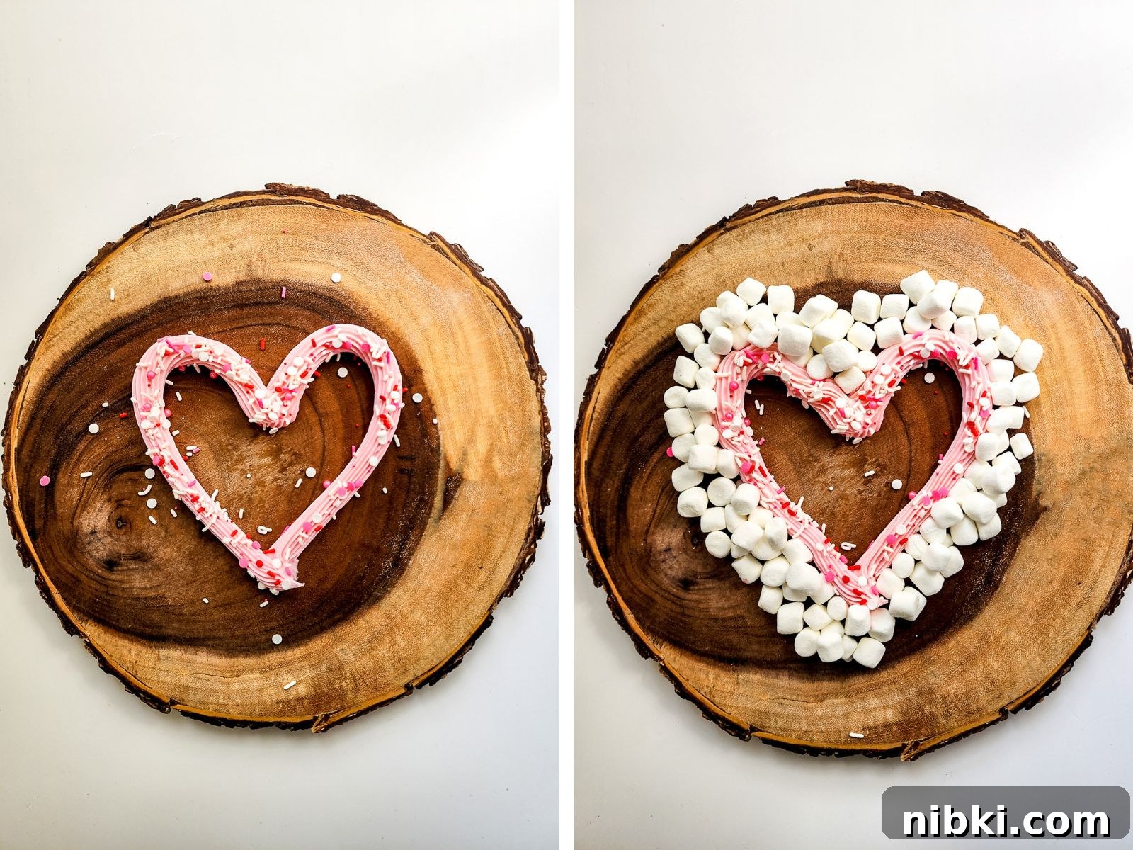 Valentine's Charcuterie Board Ideas for Date Night 5 round wooden board with icing heart