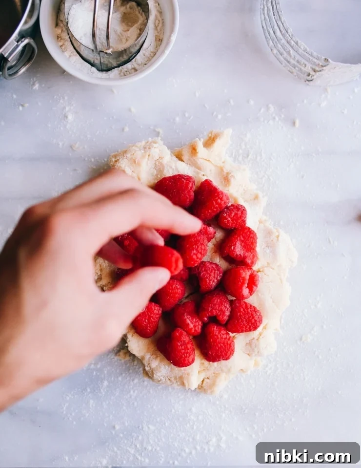 Flaky Homemade Raspberry Scones with Lemon Glaze 6 Raspberry scone dough
