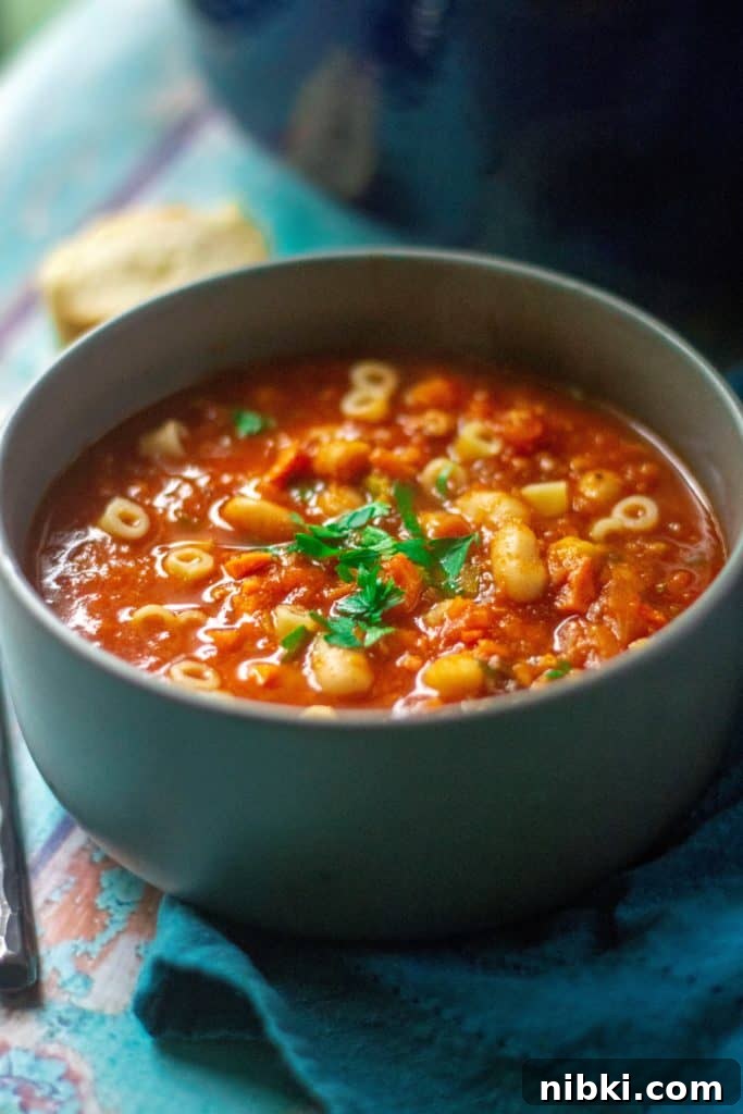 Pasta e Fagioli: 30-Minute Italian Pasta and Bean Soup 3 pasta e fagioli soup in a grey bowl