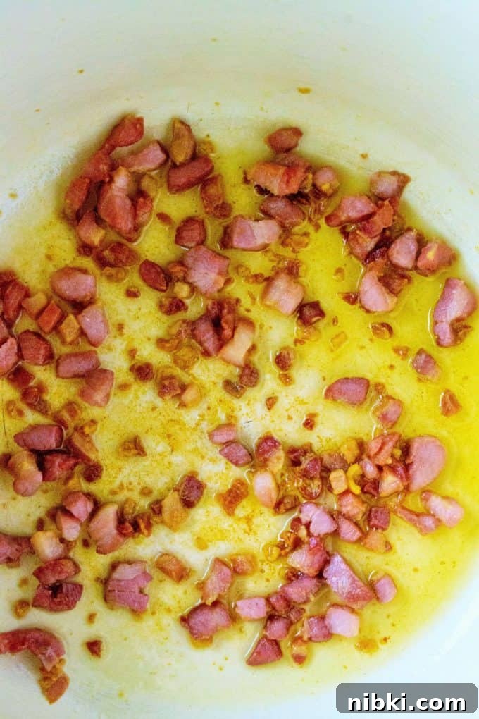 Pasta e Fagioli: 30-Minute Italian Pasta and Bean Soup 4 pancetta browning in olive oil