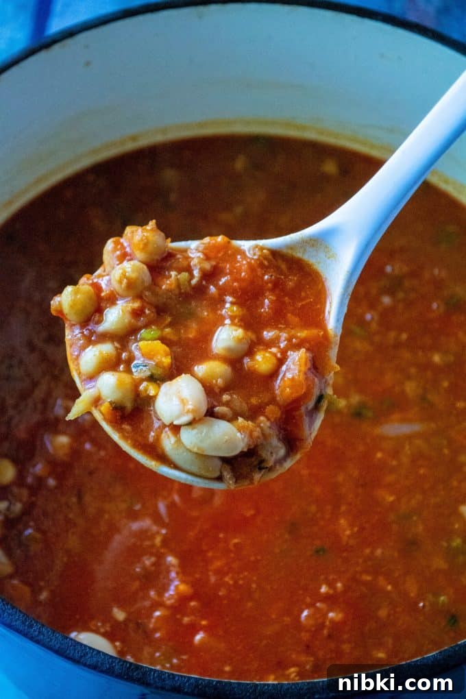 Pasta e Fagioli: 30-Minute Italian Pasta and Bean Soup 6 pasta e fagioli soup on a ladle
