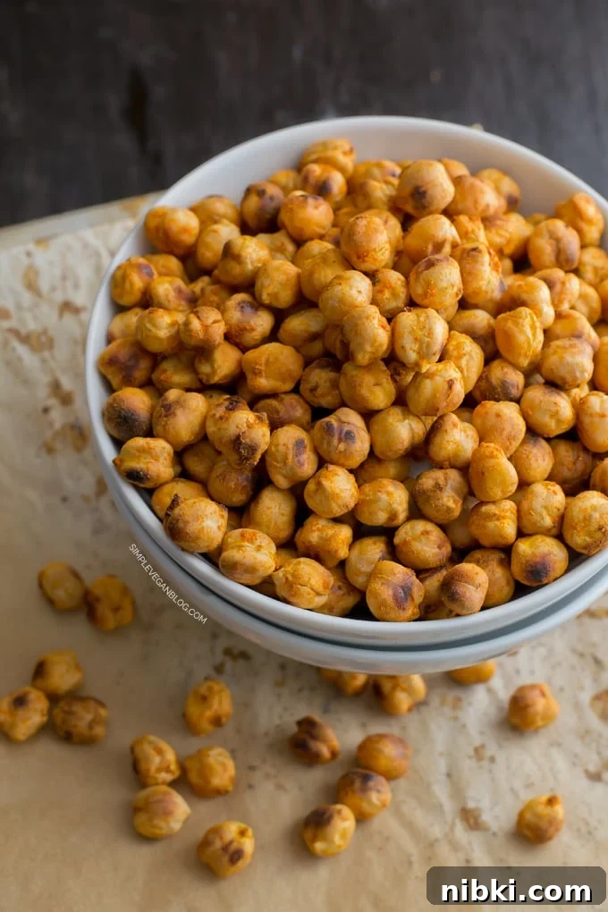 Crispy Spicy Roasted Chickpeas Recipe 3 Spicy Roasted Chickpea Snack | simpleveganblog.com #vegan