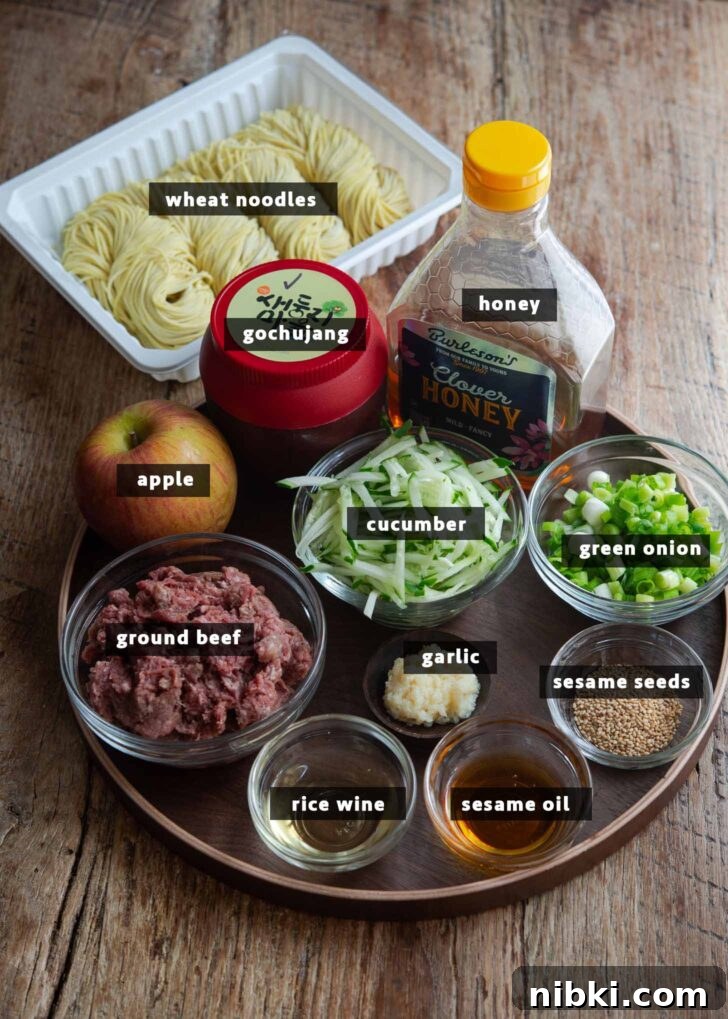 20-Minute Beef Noodles with Gochujang Sauce 3 Recipe Ingredients for making Korean beef gochujang noodles