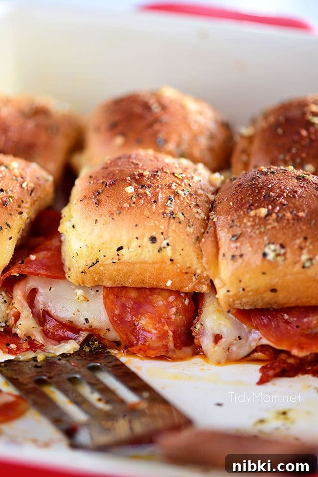 Pan of pizza sliders pan of three pepperoni Pizza Sliders
