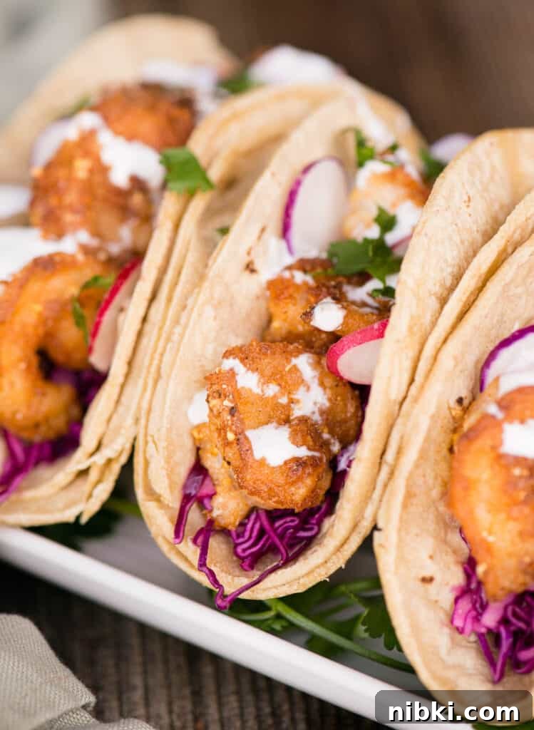 Crispy Baja Shrimp Tacos with Lime Crema 2 three Crispy Shrimp Tacos