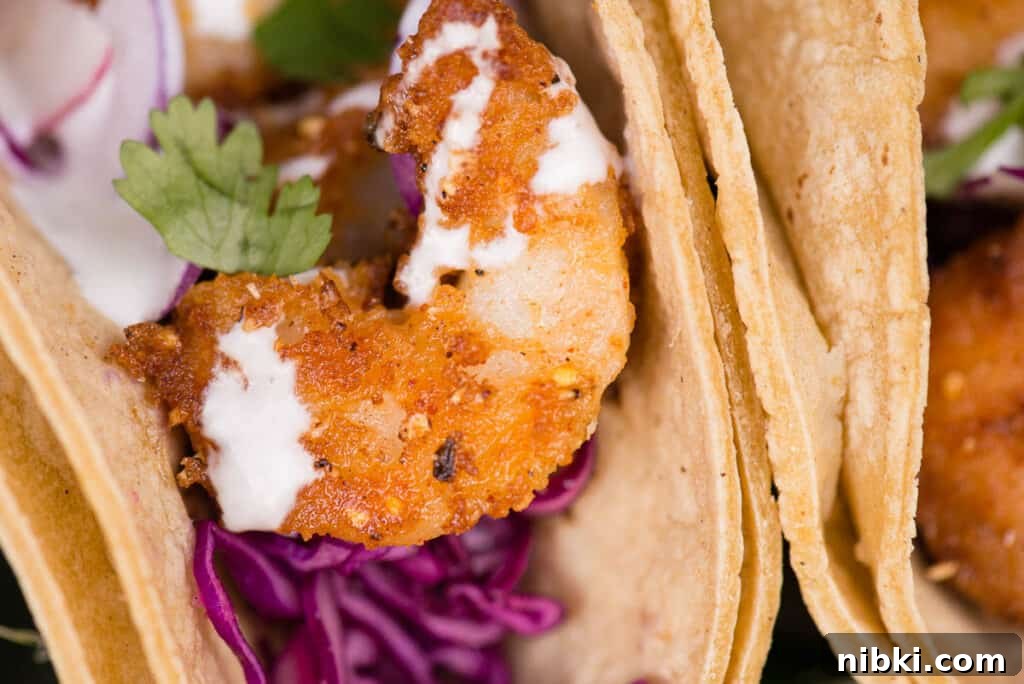 Crispy Baja Shrimp Tacos with Lime Crema 11 crispy fried shrimp in homemade taco