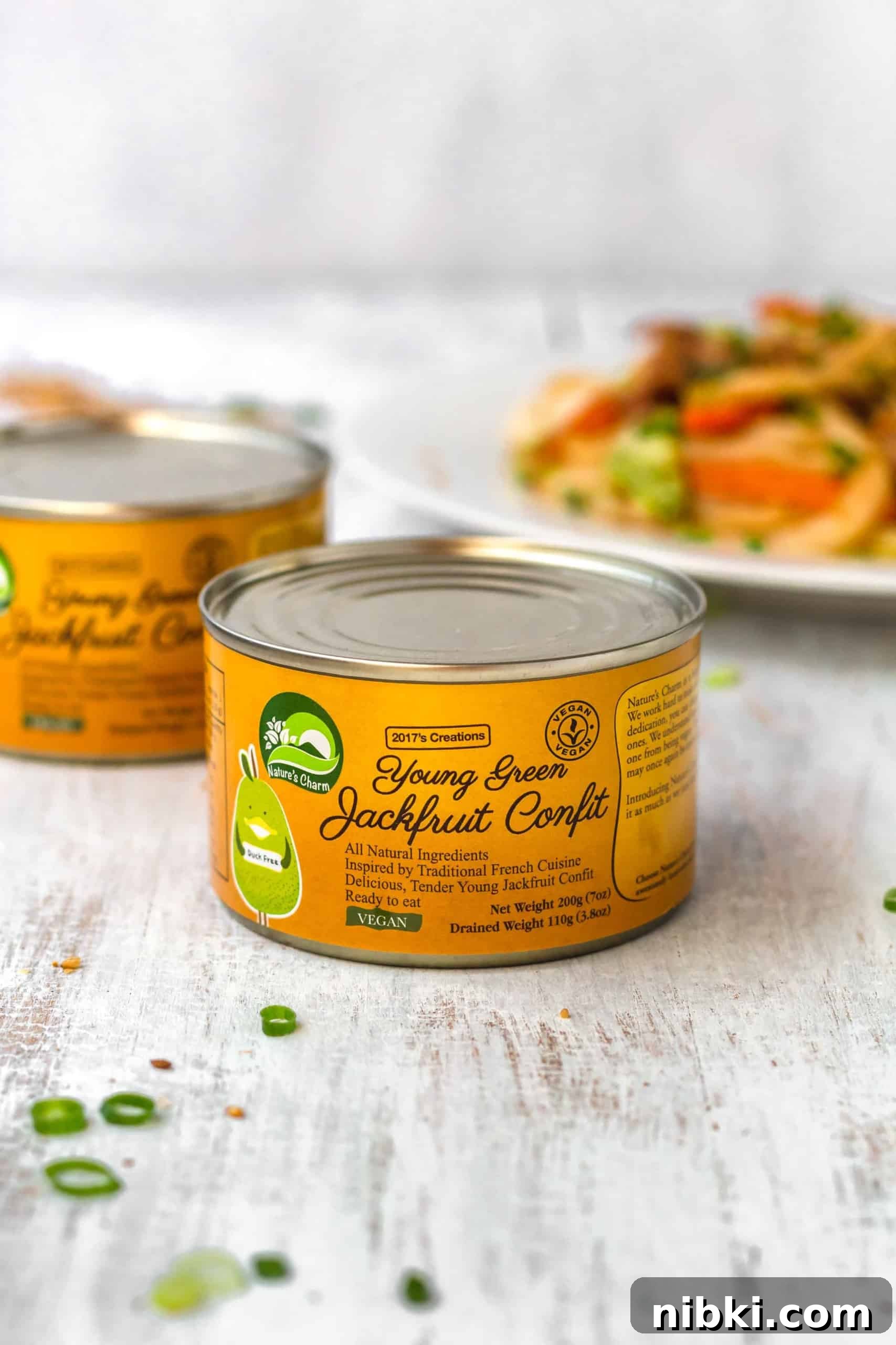 Cans of young green jackfruit confit