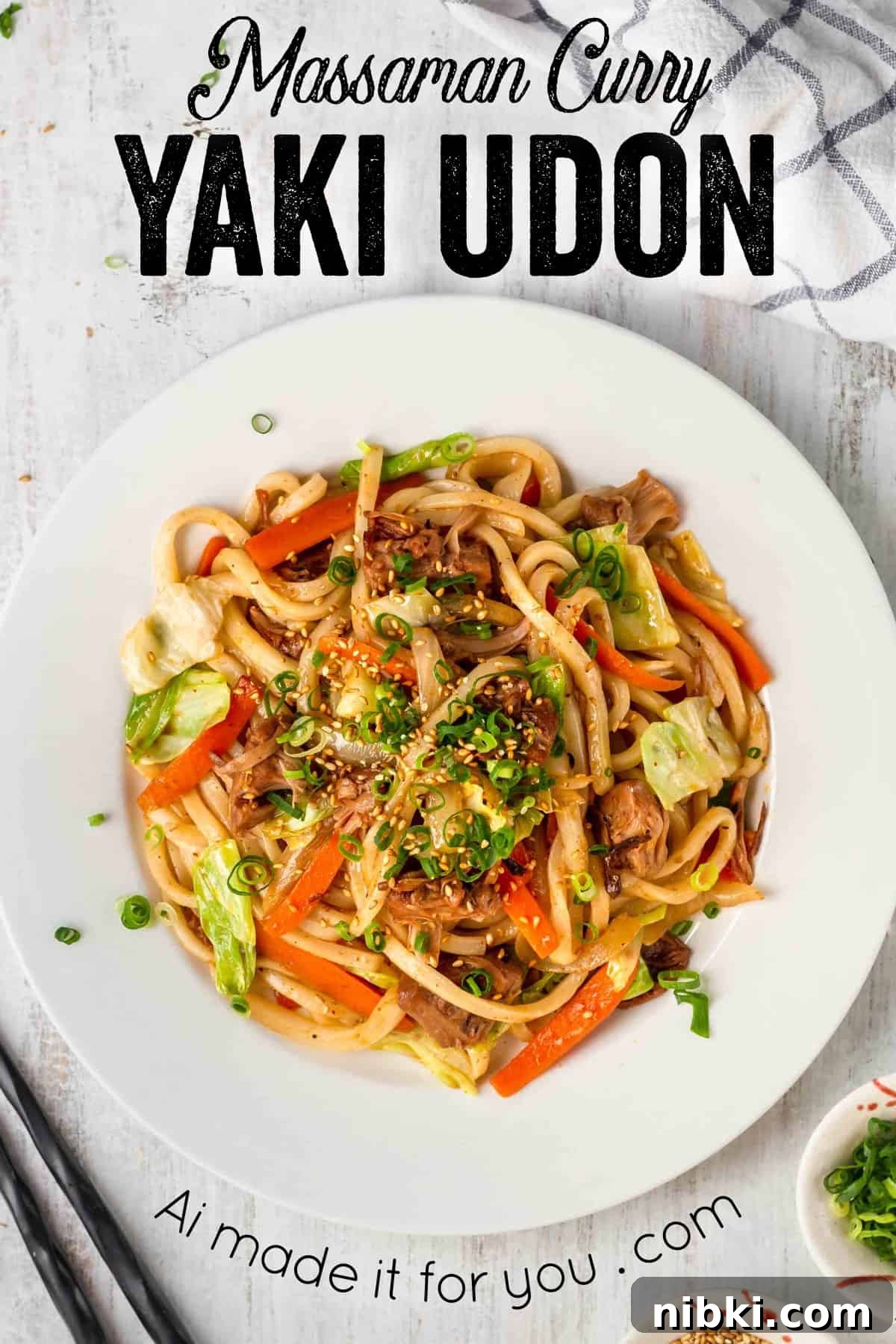 Vegan massaman yaki udon is the spicy Thai twist to the Japanese classic fried noodle dish! Your new go-to homemade fast food!
