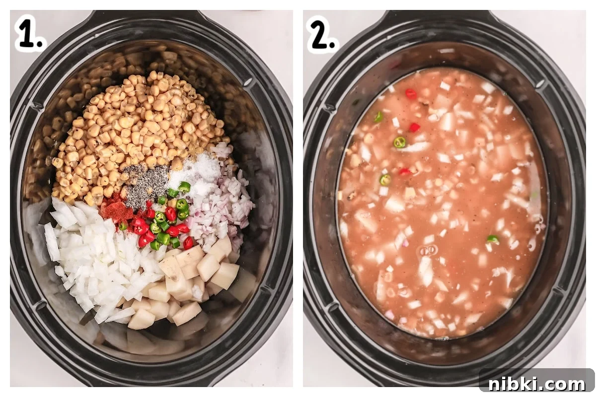 ingredeints for corn chowder before cooking in slow cooker