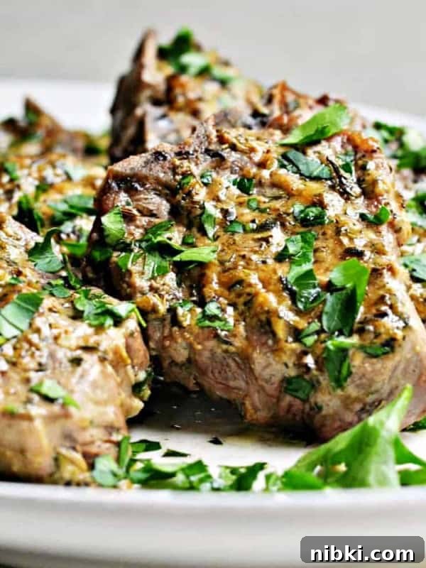 Roasted lamb loin chops on a platter