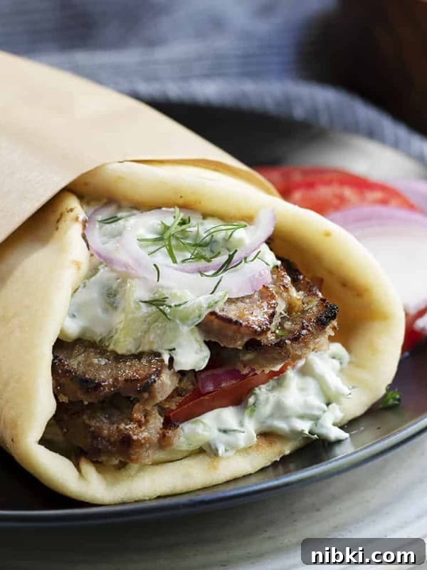 Gyro served on a black plate