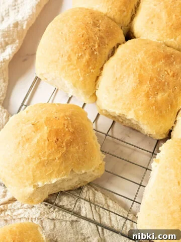 Close-up of wire rack with several coconut buns. Cream-colored cloth.