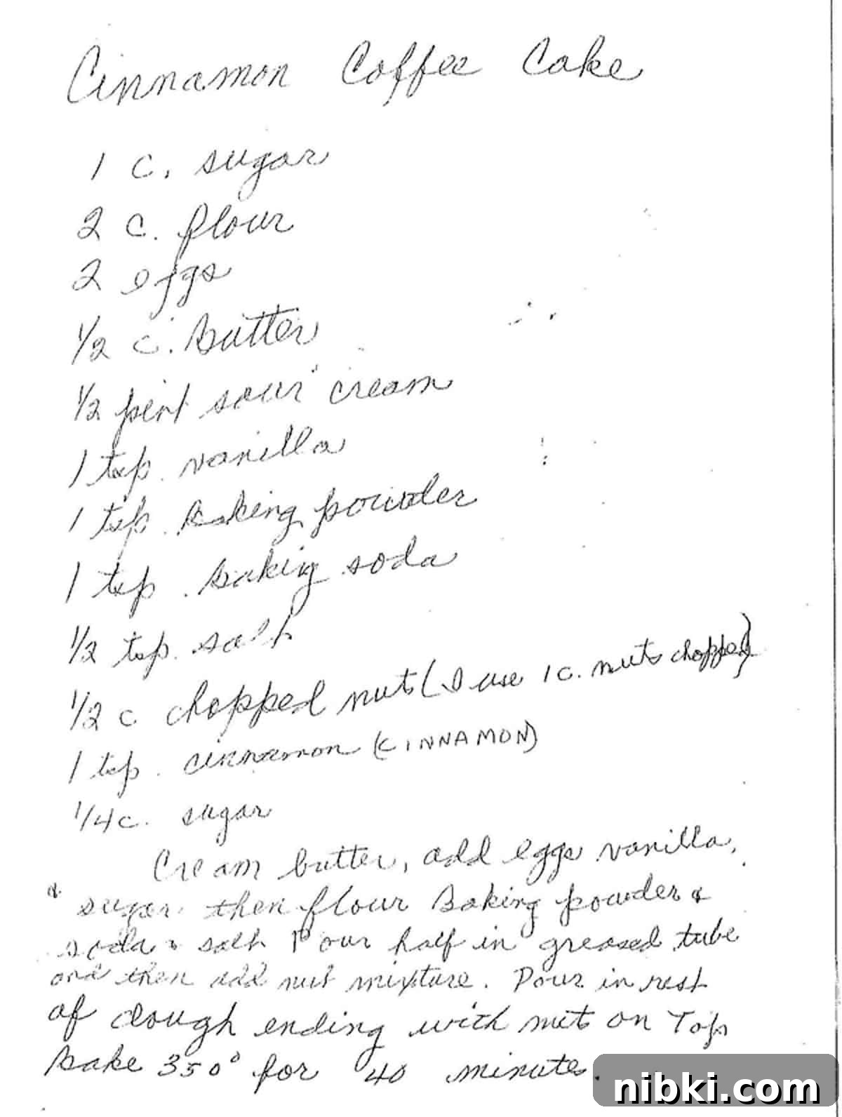 Moist Cinnamon Streusel Coffee Cake Recipe 3 A handwritten recipe for cinnamon coffee cake.