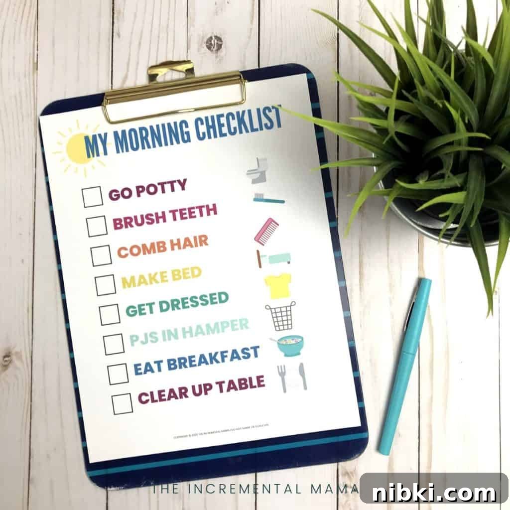 Free Printable Morning Routine Chart for Toddlers with Pictures 3 picture morning routine chart for kids
