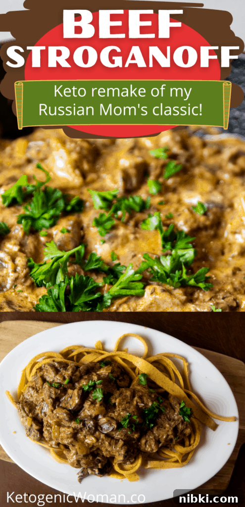 Creamy Keto Beef Stroganoff with Mushrooms 4 Beef Stroganoff Pinterest Pin