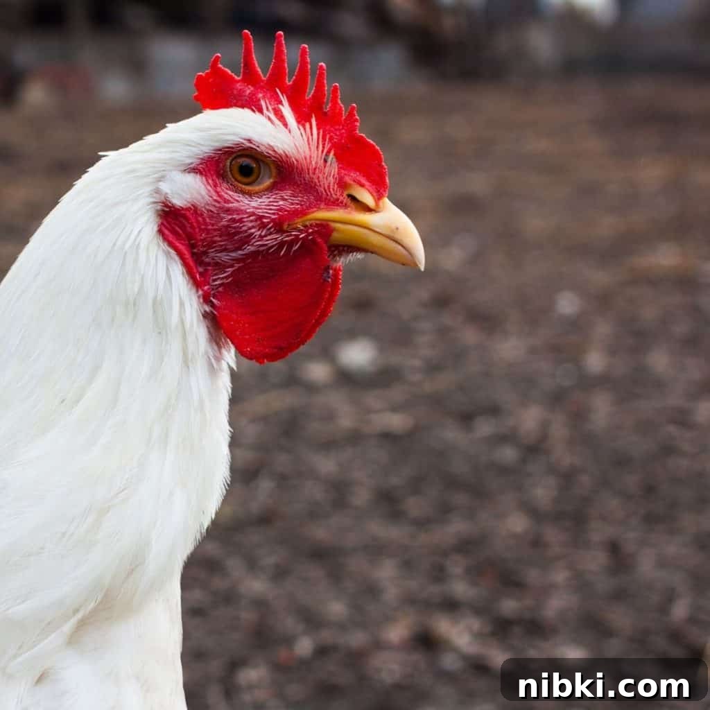 white hen in profile view