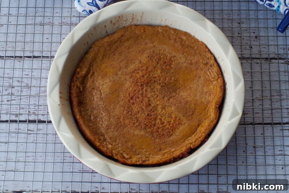 Crustless Pumpkin Pie for Weight Watchers 7 baked crustless pumpkin pie on a wire rack