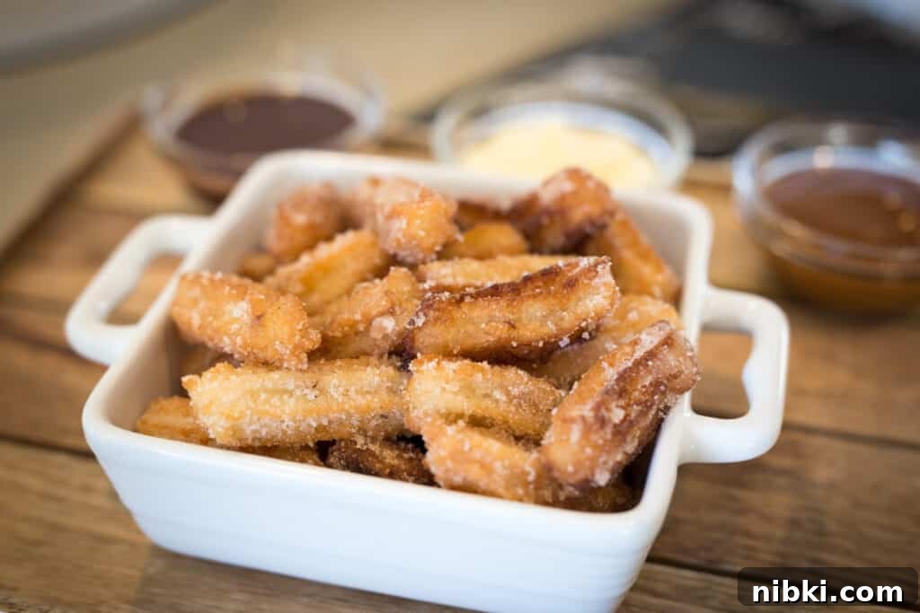 Crispy Mini Churros Recipe: Bite-Sized Cinnamon Treats 2 mini churros close up