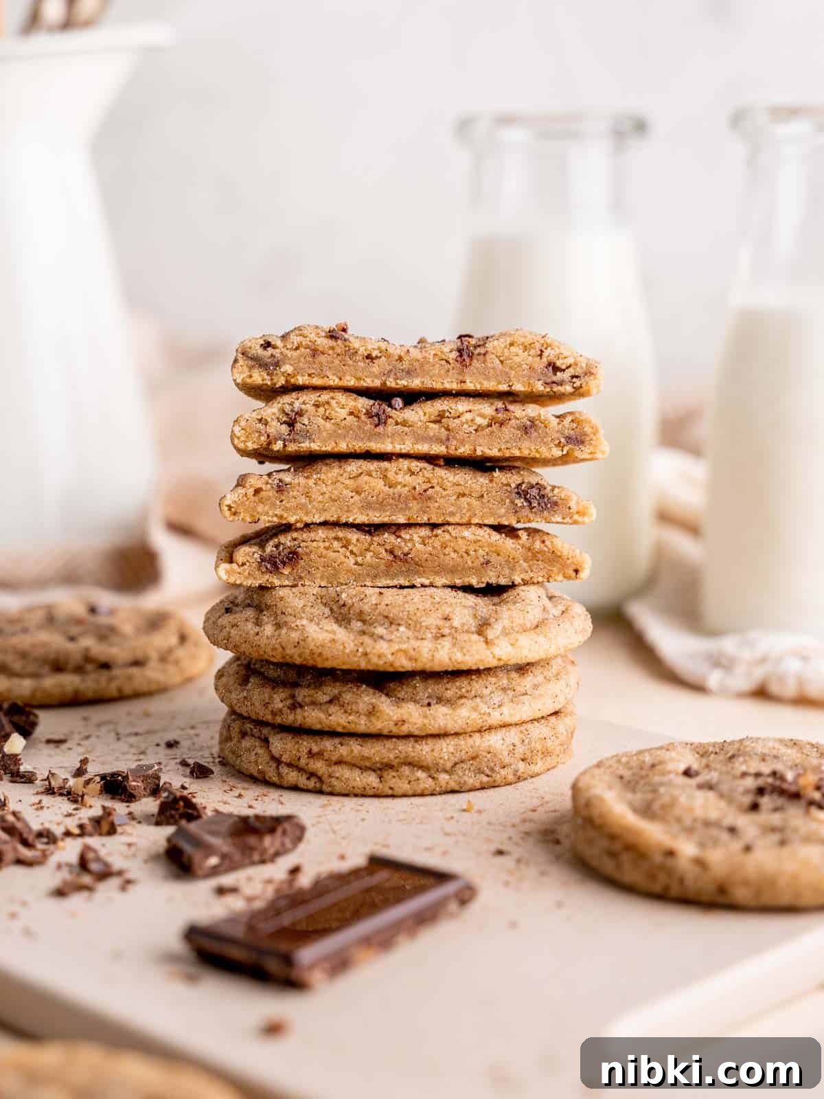Browned Butter Snickerdoodles with Cinnamon Sugar 2 A stack of browned butter snickerdoodle cookies.