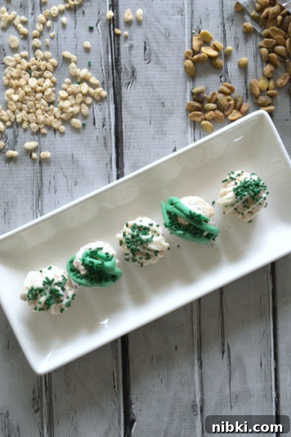 No-Bake Pistachio Marshmallow Crunch Bites 3 Close-up of pistachio marshmallow balls