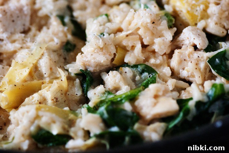 One Pan Spinach Artichoke Chicken and Rice