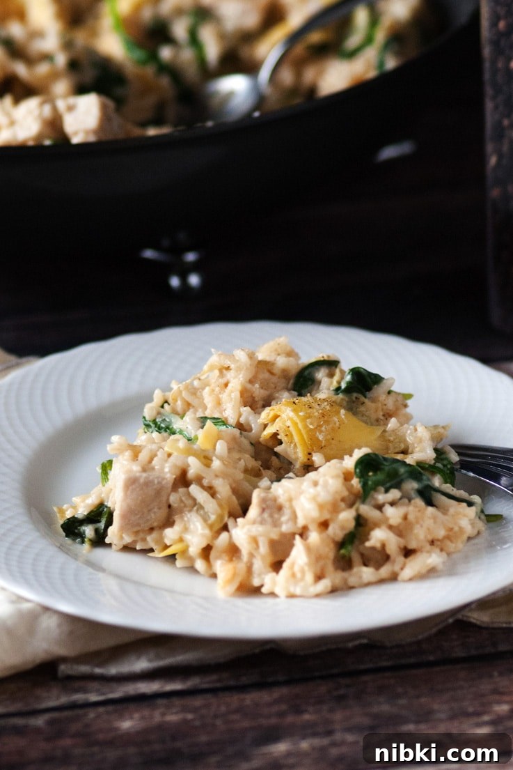 One Pan Spinach Artichoke Chicken and Rice