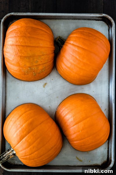 Pumpkin halves roasting in the oven