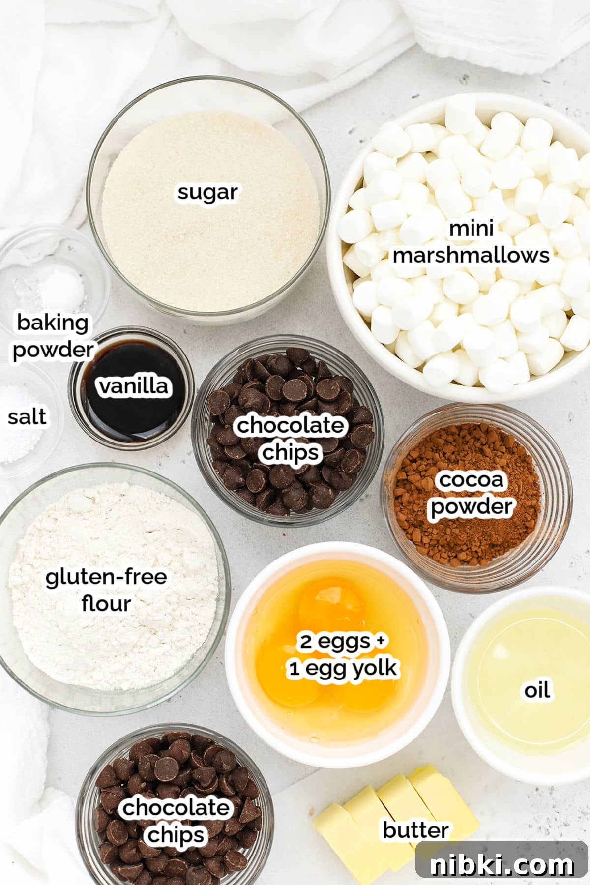 ingredients for gluten-free marshmallow brownies