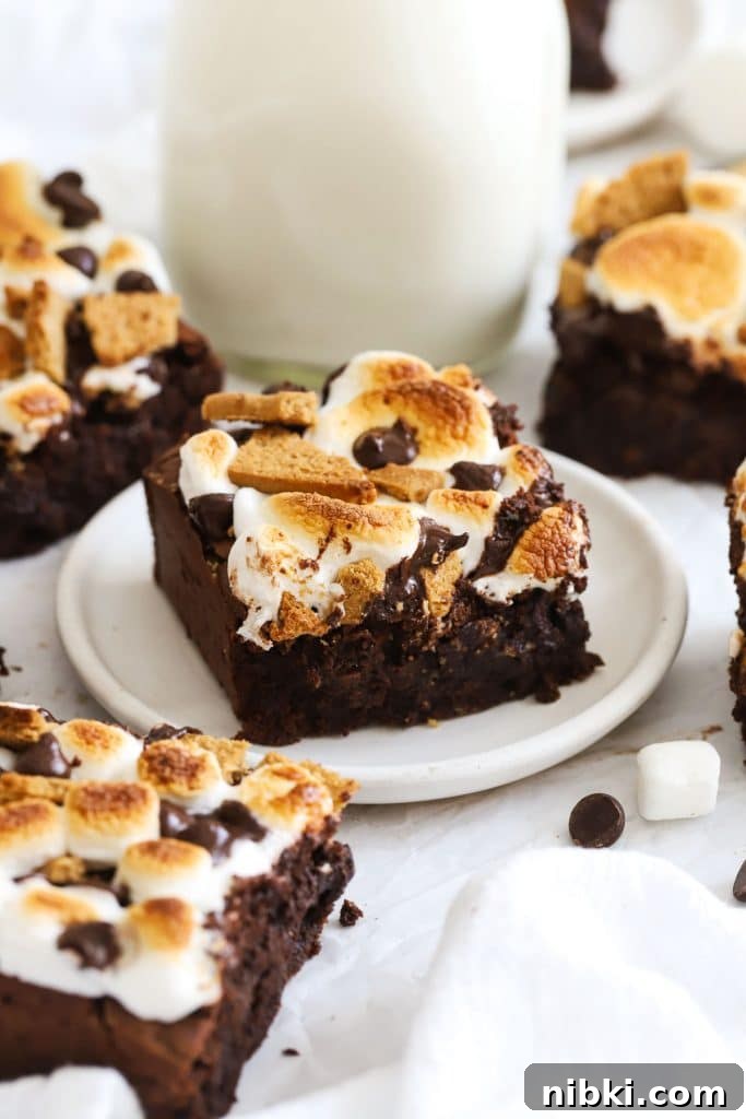 gluten-free s'mores brownie squares on a dessert plate