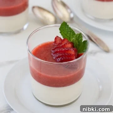 Gluten-Free Strawberry Shortcake Cake Recipe 14 a single glass of strawberry panna cotta with berries and mint.