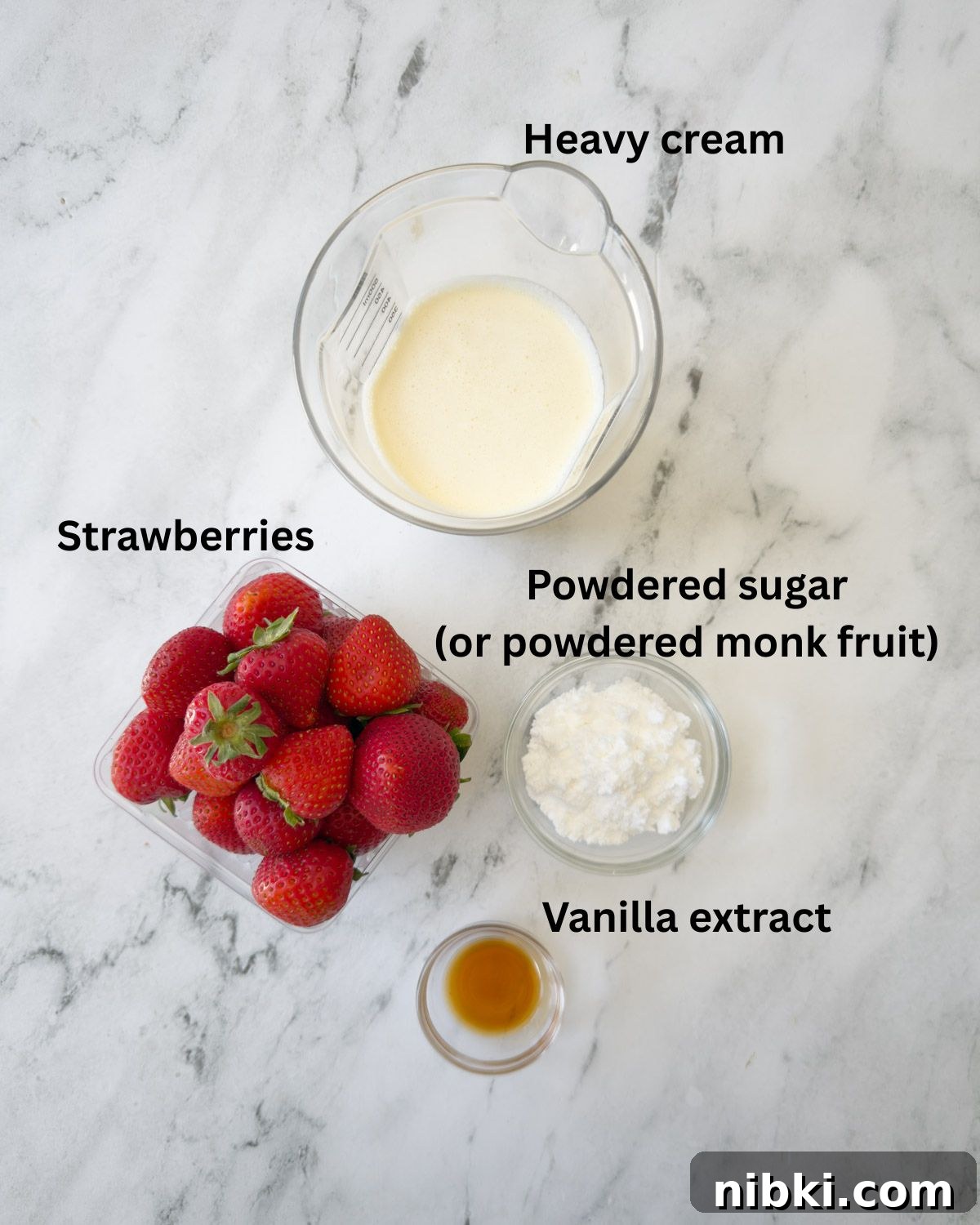 Gluten-Free Strawberry Shortcake Cake Recipe 4 Whipping cream, fresh strawberries, powdered sugar, and vanilla to top a strawberry shortcake.