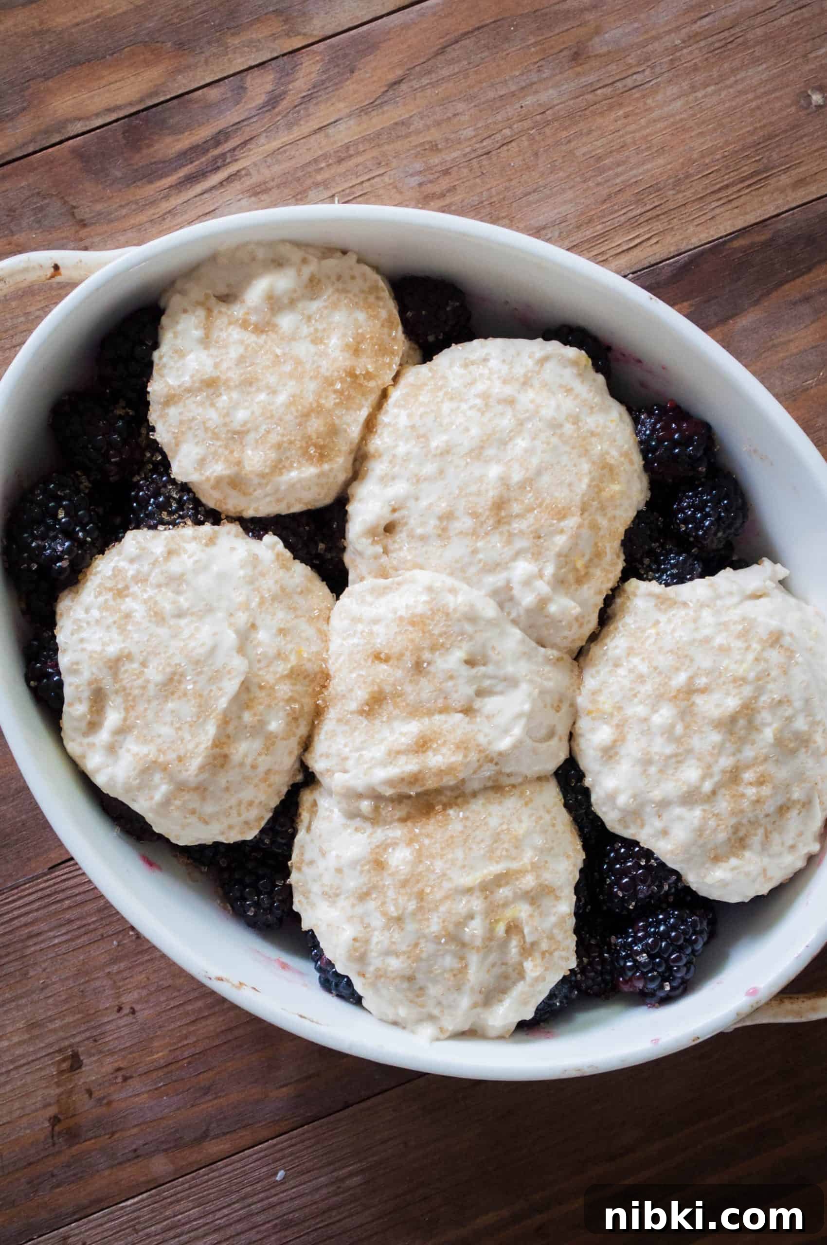 Vegan Blackberry Lemon Cobbler Recipe 4 Berries coated and ready to go in a baking dish