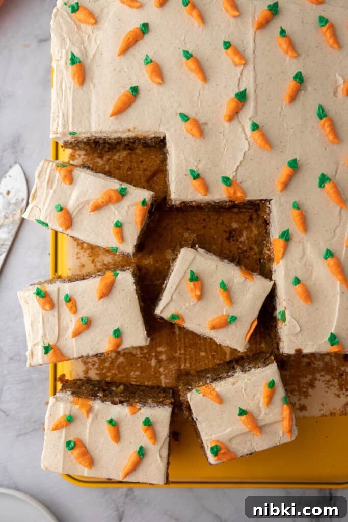 Moist Carrot Sheet Cake Recipe (9x13 Pan) 8 overhead shot of the Carrot Cake Sheet Cake
